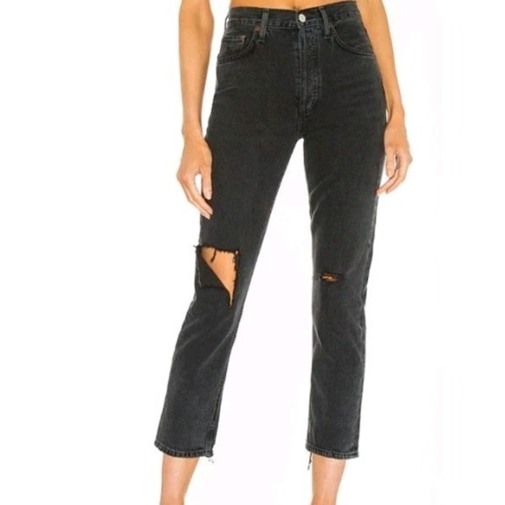 AGOLDE Riley High Rise‎ Straight Crop Jeans Tag Size 26  Black Distressed